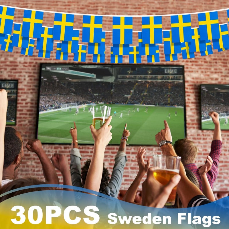 MVPRING Sweden String Flag Pennant Banner, Small Mini Swedish Flags Bunting Banner, National Country Decoration for School, Party, Sports Events, 33 Feet 30 Flags - Image 5